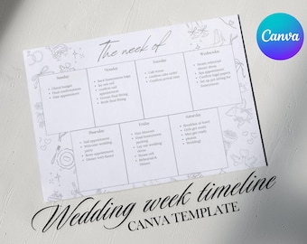 Customizable Wedding Week Calendar Template – Digital or PDF Print Planner for Your Big Day!