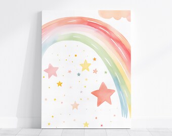 Rainbow, Star, Cute Nursery Print, Vertical Nursery Wall Art, Nursery Decor, Digital Download