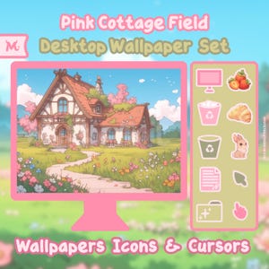 Tema de escritorio Pink Cottagecore: Fondos de pantalla, iconos y cursores en tonos pastel (descarga digital)