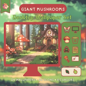 Magic Mushrooms Desktop Theme Wallpaper Icons Cursors Set Digital Download Computer Background Pc Mac Aesthetic
