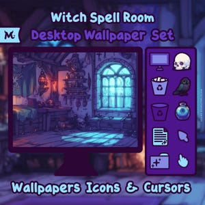 Witch Spell Room Desktop Theme Set Wallpaper Icons Cursors Digital Download Computer Background Pc Mac Aesthetic