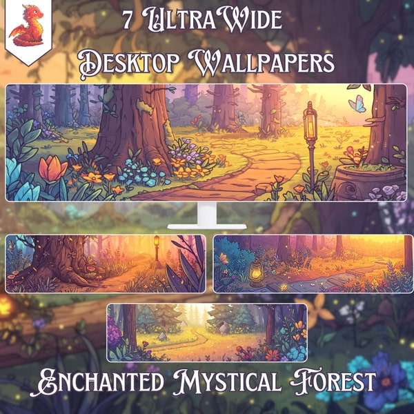 Ultra-Wide Enchanted Forest Wallpapers - Set of 7 Panoramic Mystical Backgrounds, HD Digital Download for Ultra-Wide Monitors