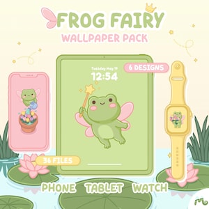Paquete de fondos de pantalla de hadas rana para teléfono, tableta y reloj.