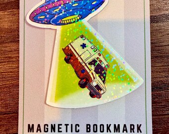 UFO Ambulance Holographic Magnetic Bookmark! EMS, Paramedic, First Responder, Firefighter, EMT Gift!