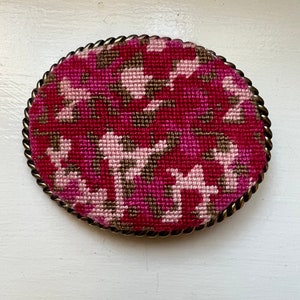 Pink Camo Needlepoint Belt Buckle