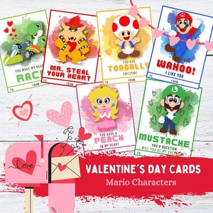 Cartes de Saint-Valentin | Personnages de Mario | Saint-Valentin en classe | Étiquette Saint-Valentin | Étiquette Saint-Valentin | Mario, Luigi, Pêche, Bowser, Crapaud, Yoshi
