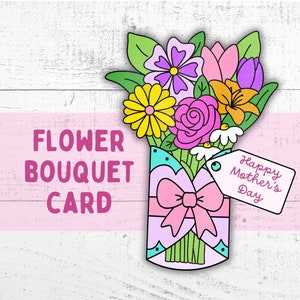 Cartão de buquê de flores para imprimir | Página para colorir para o Dia das Mães | Presente para o Dia das Mães | Cartão para a mãe | Atividade para o Dia das Mães | Presente infantil para a mãe