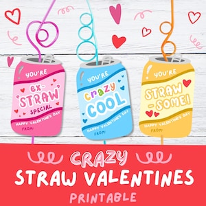 Druckbare Valentinstag Karten | Kinder Valentinstag | Verrückte Stroh Valentinstag | Klassenzimmer Valentinstage | Druckbare Valentinstag-Tag | Nicht Süßigkeit Favor