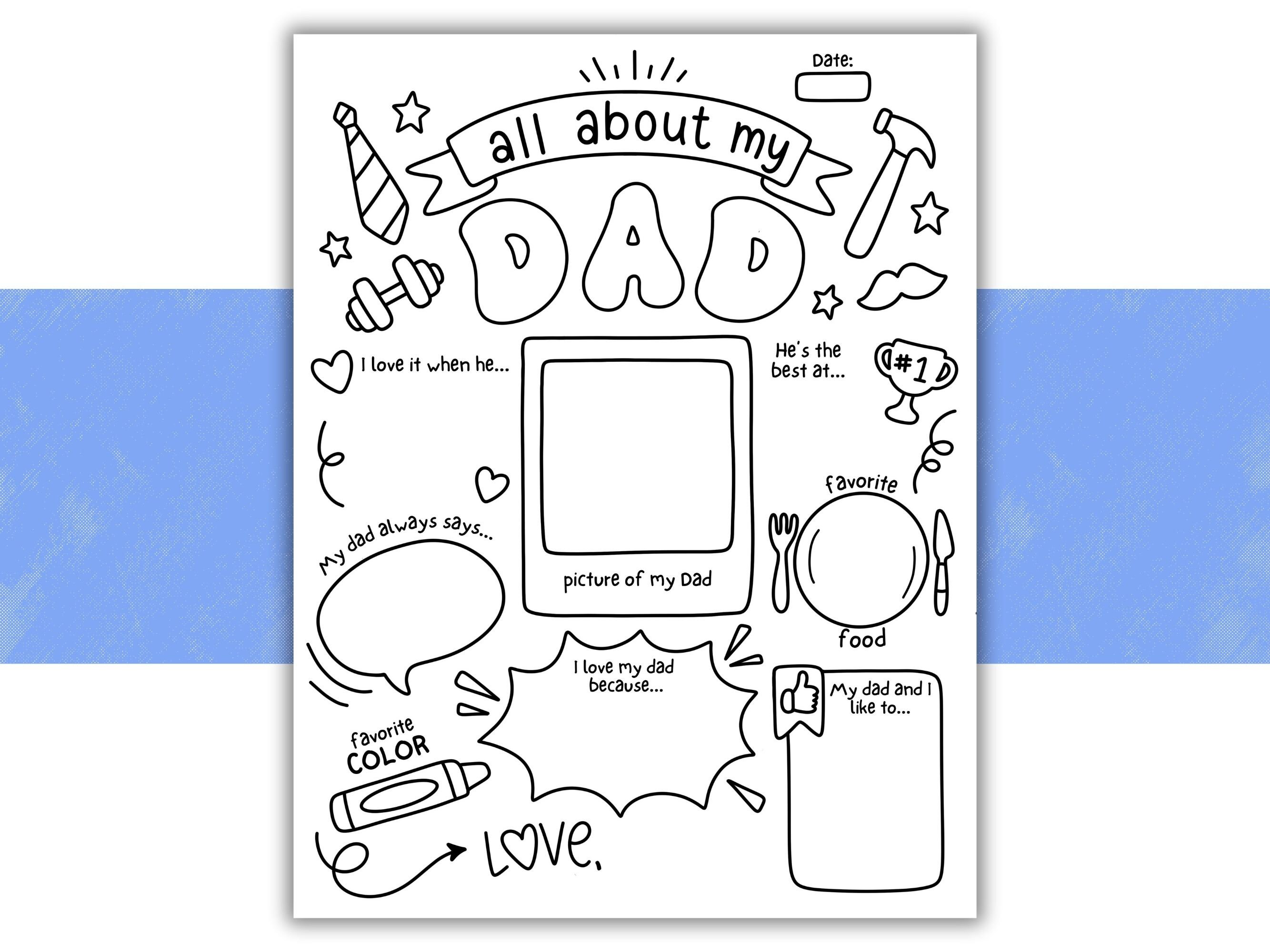 All About My Dad Worksheet | Father&#39;s Day Coloring Page | Father&#39;s Day Gift | Card for Dad | Father&#39;s Day Activity | Kids Gift for Dad