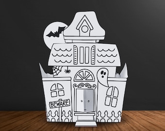 Haunted House Paper Craft: Halloween Kids Coloring Activity (PDF File)