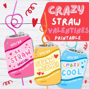 Druckbare Valentinstag Karten | Kinder Valentinstag | Verrückte Stroh Valentinstag | Klassenzimmer Valentinstage | Druckbare Valentinstag-Tag | Nicht Süßigkeit Favor