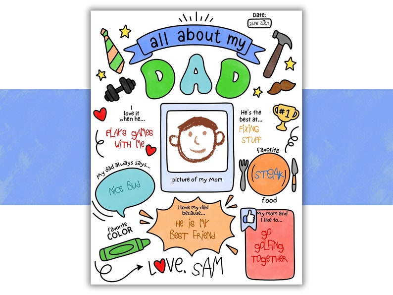 Father's Day Card: All About My Dad Worksheet & Coloring Page (PDF ...