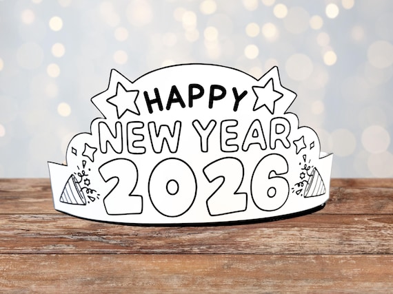 2026 New Year Paper Hat: Kids Coloring Activity (PDF)
