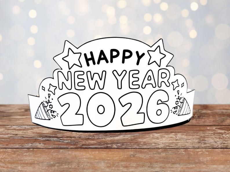 2026 New Year Paper Hat: Kids Coloring Activity (PDF) image 1