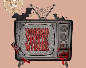 Horror Movie Lover PNG: Halloween TV Design (Digital Download)