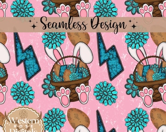 Western Easter Seamless Pattern: Turquoise Accents (Digital Download)