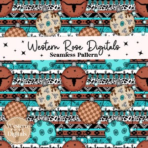 western christmas ornaments seamless pattern, seamless design, png file, digital paper, digital download, Christmas seamless pattern