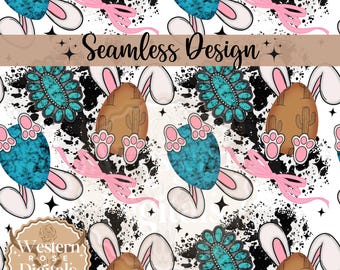 Western Easter Bunny Seamless Pattern: PNG Digital Design (Digital Download)