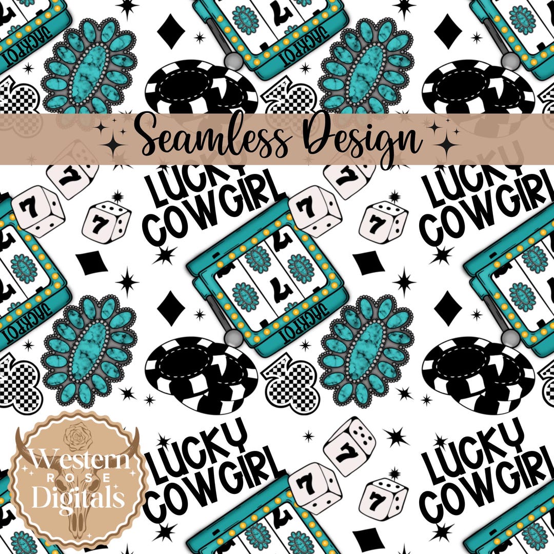 Turquoise Western Seamless Pattern: Cowgirl PNG File (digital Download ...