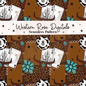 Western Turquoise Seamless Pattern, Digital Paper (PNG File)
