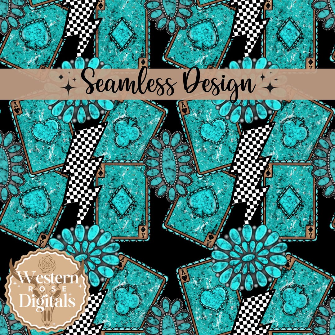 Bwf Pattern Western Playing Cards Seamless Pattern: Turquoise Digital Paper (PNG ...