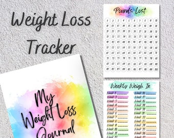 Journal de perte de poids aquarelle arc-en-ciel imprimable Tracker de perte de poids