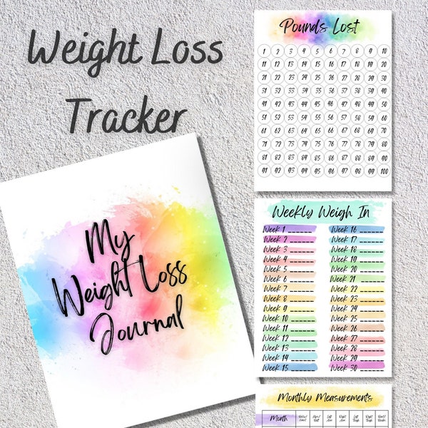 Printable Rainbow Watercolor Weight-Loss Journal Weight Loss Tracker