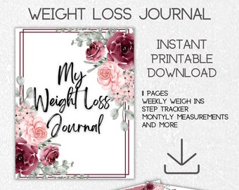 Pink and Red Floral Weight Loss Journal | Daily Health Tracker | Weight Loss Tracker | Planner