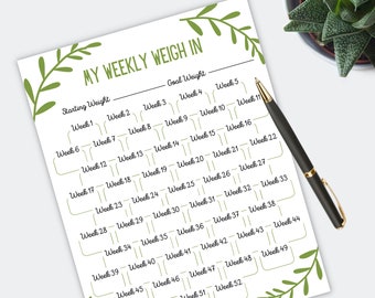 Wöchentlicher Wiege-In-Tracker | 1 Jahr 52 Wochen Weightloss tracker | Gewichtsverlust Chart