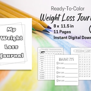 Ready-to-Color Weight Loss Tracker | Step Tracker | Black and White Weight loss journal