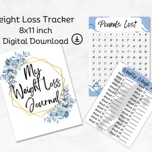 Blue Floral Weight Loss Journal | Weightloss Tracker | 8x11 in