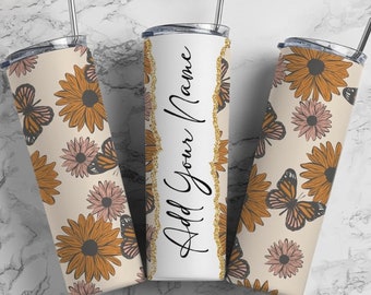 Butterfly sunflower 20 oz tumbler with personalization!