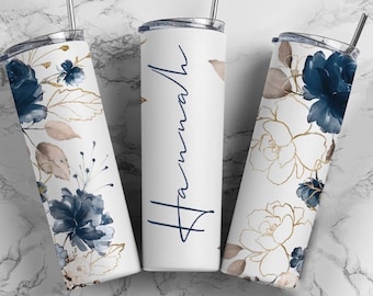Blue floral 20oz tumbler with personalization!