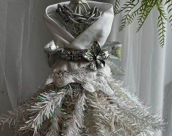 white and silver mannequin tree, unique christmas tree, dress form,christmas centerpiece, silver decor, gift for her, seasonal home decor