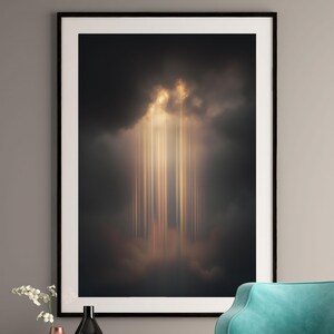 Ätherische Lichtstrahlen Dunkle Wolken Art Print - Dramatische Himmlische Wanddekoration - Stimmungsvolles Natur Poster - Spirituelles Wohndekor