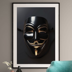 Anonymous in Black Platinum: Guy Fawkes Mask Art Print