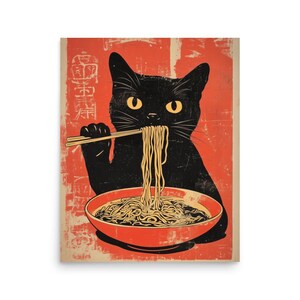 Ramen Cat Art Print - Black Cat Eating Noodles - Asian Inspired Wall ...