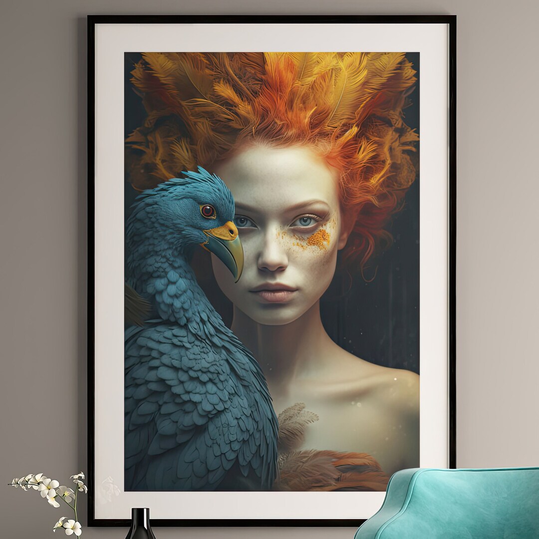 Model With Bird Fashion Shoot Art Print Digital Art Fashion Art Animal