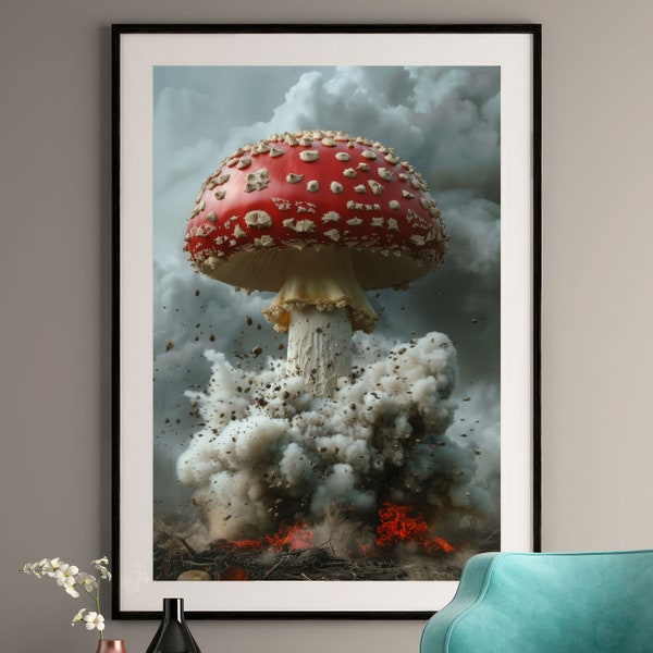 Pilzwolkenexplosion - Amanita Kunstdruck - Einzigartige Pilzillustration