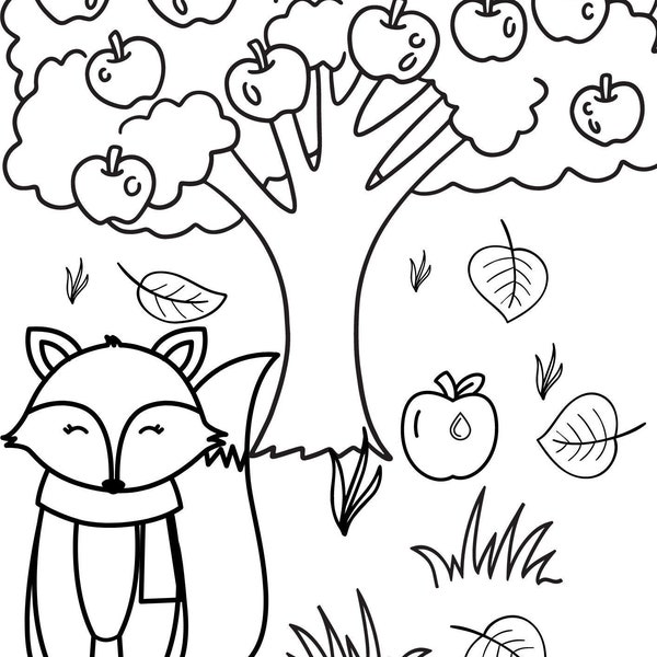 Happy Fox and Apple Tree