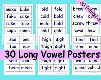 Phonics Long Vowel Posters (Printables) Phonics posters/flashcards for Kindergarten and First Grade