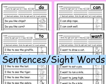 Phonics CVC Worksheets - Sentences/Sight Words Practice!! #2