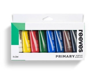 Reeves Fine Acrylic Paint Set 8 x 22ml Tubes Primary Colours