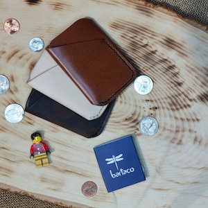 Billetera transitoria, billetera minimalista, billetera de cuero hecha a mano, billetera delgada para hombre, billetera de tarjeta de crédito unisex, mini billetera para hombres