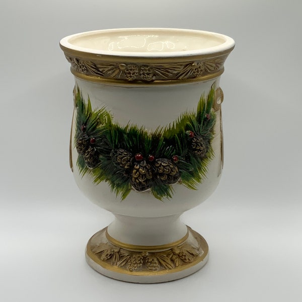 Vintage Napco Ceramic Pinecone Garland Christmas Urn Vase