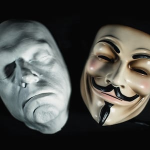 V for vendetta crowd scene mask replica created from screen used mask - with Hugo Weaving lifemask.