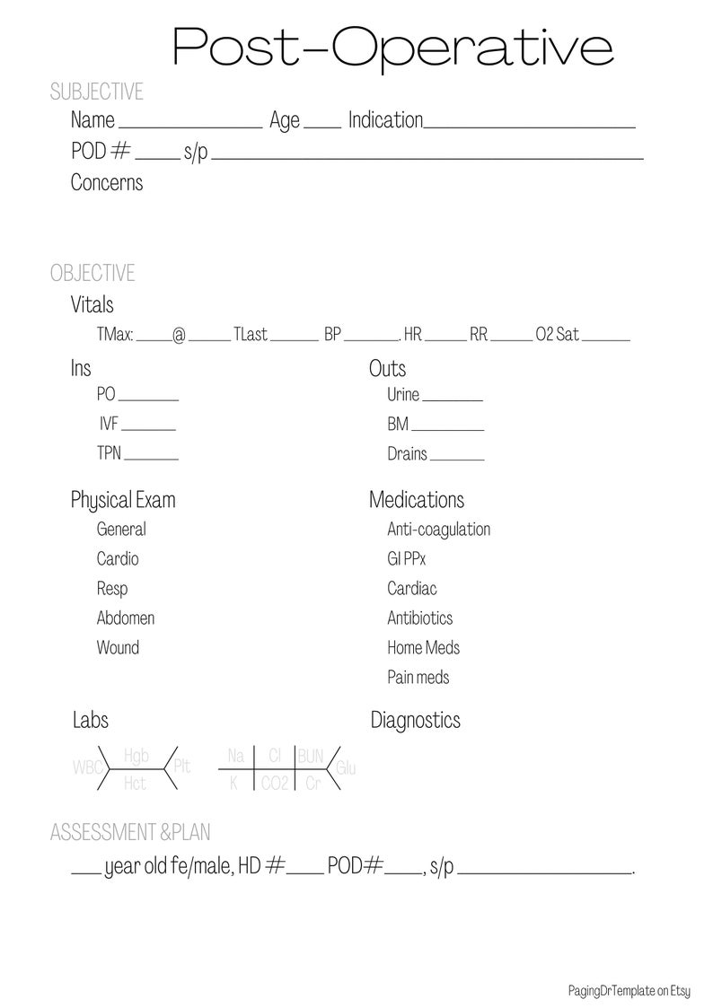 Post-operative SOAP Note - Etsy