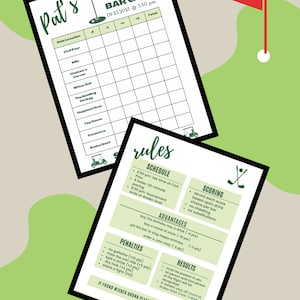 Plantilla de cuadro de mando de golf de barra de cumpleaños, digital, editable, actividad de fiesta, fiesta de golf, rastreo de pubs, cuadro de mando de pub