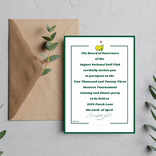 Masters Invite, Golf theme, dinner party, menu, golf party