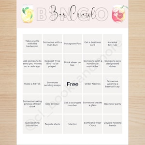 Bar Crawl Bingo, Bachelorette Party Game, Girls Night Out, Bingo, Pub Games, digital, editable, party Activity